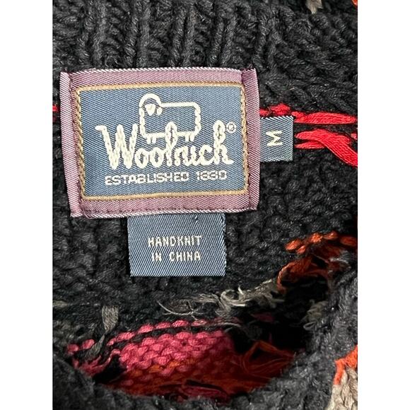 Woolrich Hand Knit Southwest Aztec Nordic Sweater size M Black & Red - Picture 6 of 7